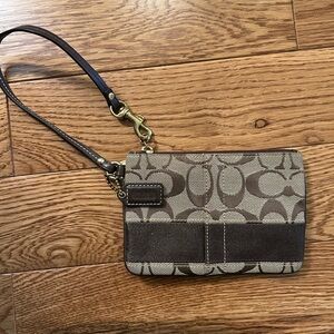 Brown and Tan Coach Wristlet